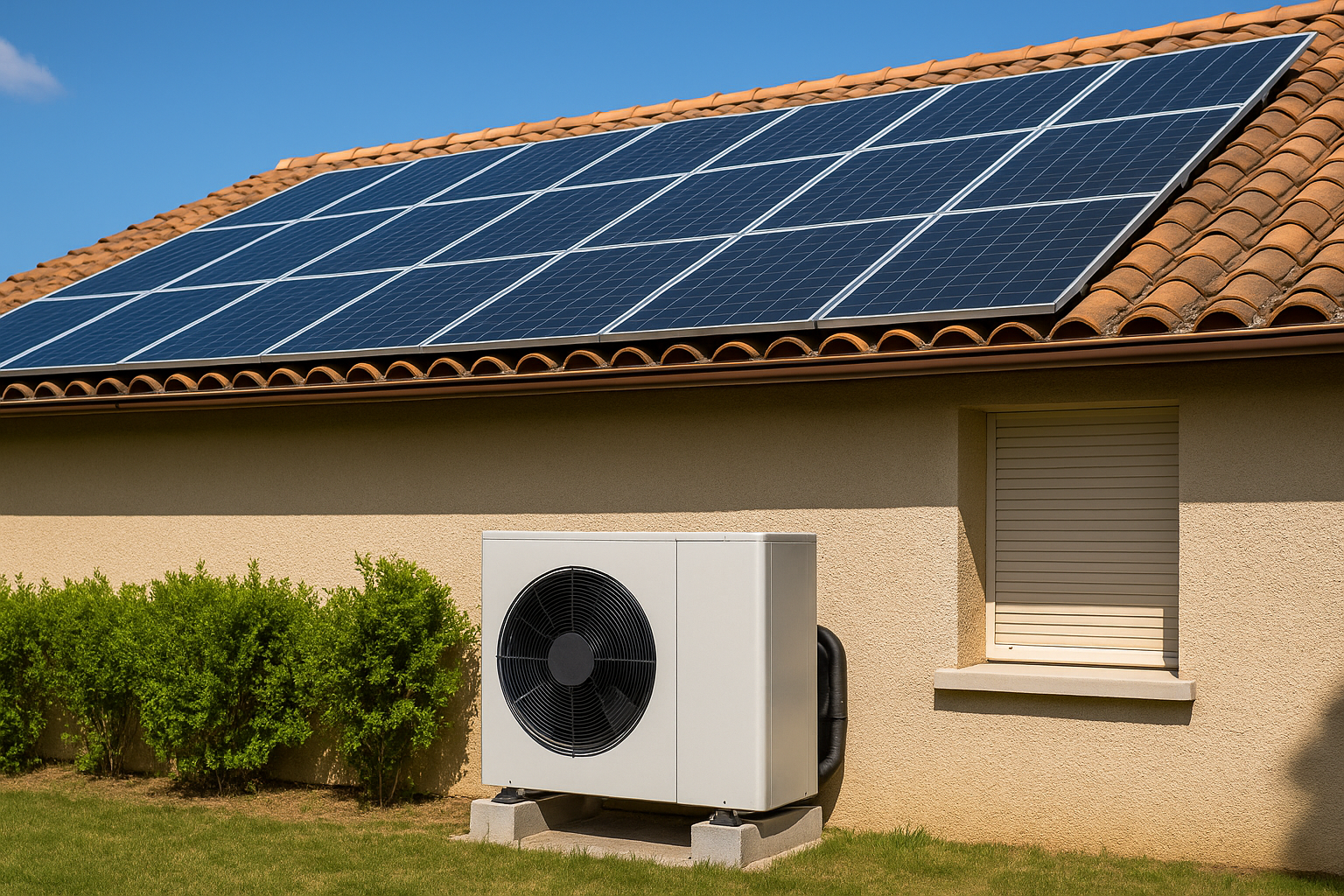 exemple de panneaux solaires et pompe à chaleur