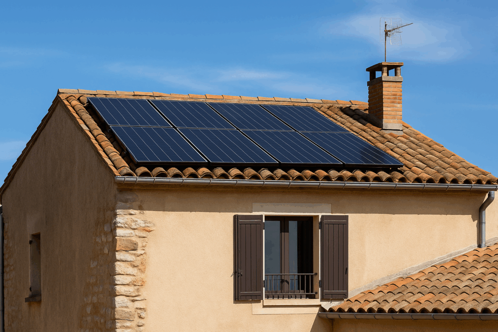 Panneaux solaires sur une maison en rénovation
